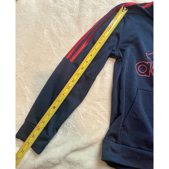 Adidas Boys Hooded Sweatshirt Size L 14/16 Blue Red Logo Stripes Hoodie - Picture 5 of 7
